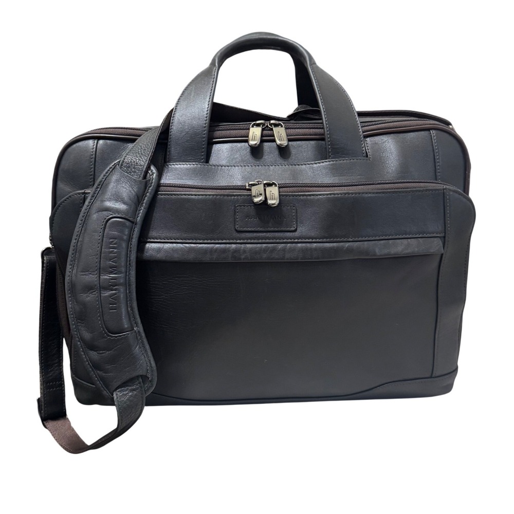 Hartmann Briefcase Mens Large Black Vintage Leather Laptop Messenger‎ Bag